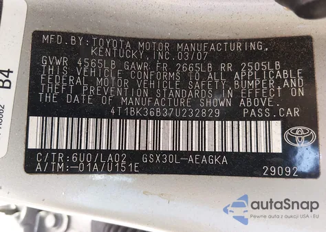 2007 Toyota Avalon Xls from USA, damaged, VIN 4T1BK36B37U232829